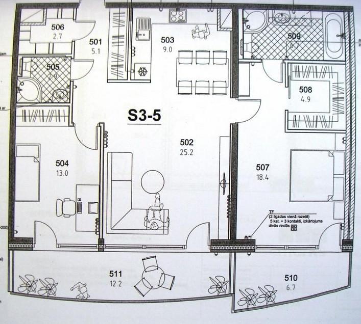 For rent 2 bedroom apartment in the project Skanstes Virsotnes.