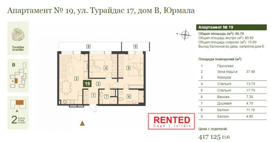 Apartment for sale and rent in new residential complex «Turaidas kvartāls»