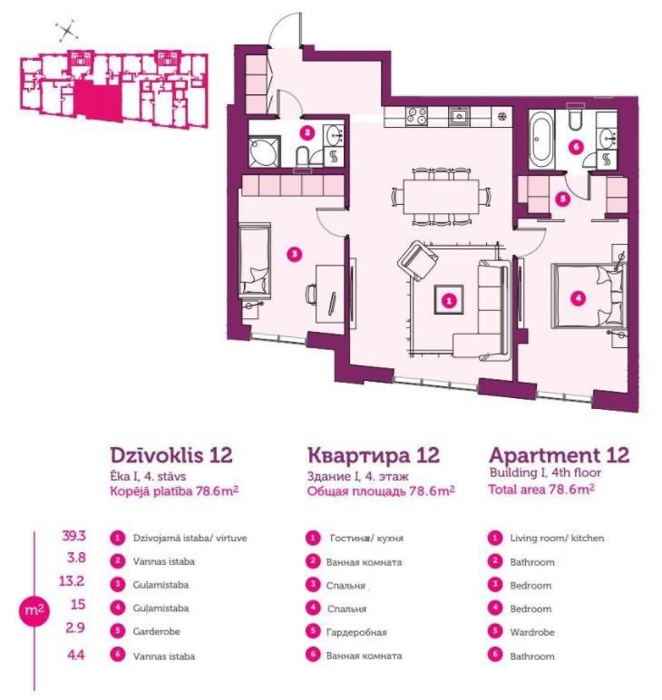 Apartment in a new project CENTRUS in the very centre of the city. 