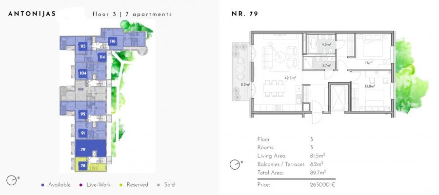 For sale apartment in a new project Magdlena kvartal at Antonijas street.