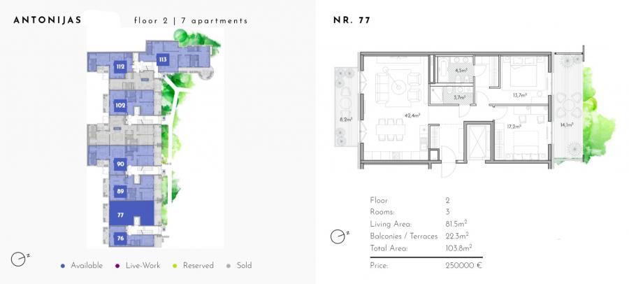 For sale apartment in a new project Magdlena kvartal at Antonijas street.