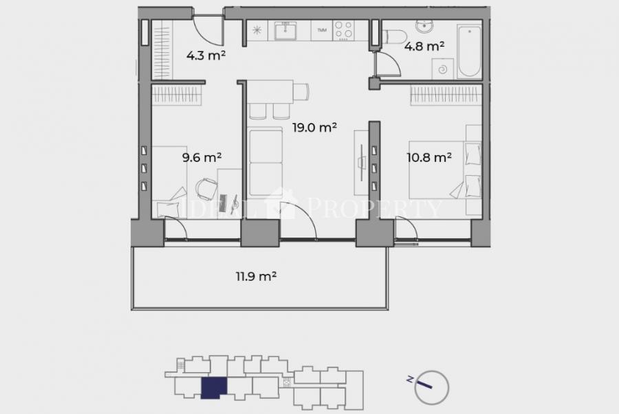 Mēs piedāvājam 2 istabu dzīvokli Dzintaros, jaunajā projektā EDINBURGH Apartments & Lofts.