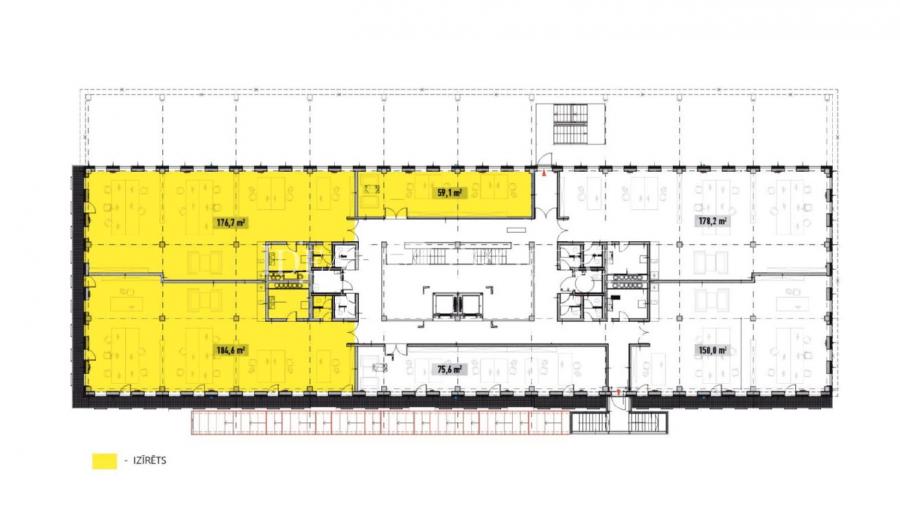 The RED LINE office building at Ganibu Dambis offers office space for rent.